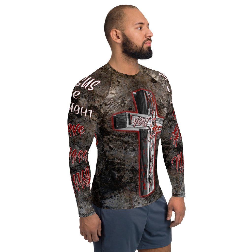 You're Forgiven By the Blood of JESUS AOP - (Men's Rash Guard Long Sleeve)