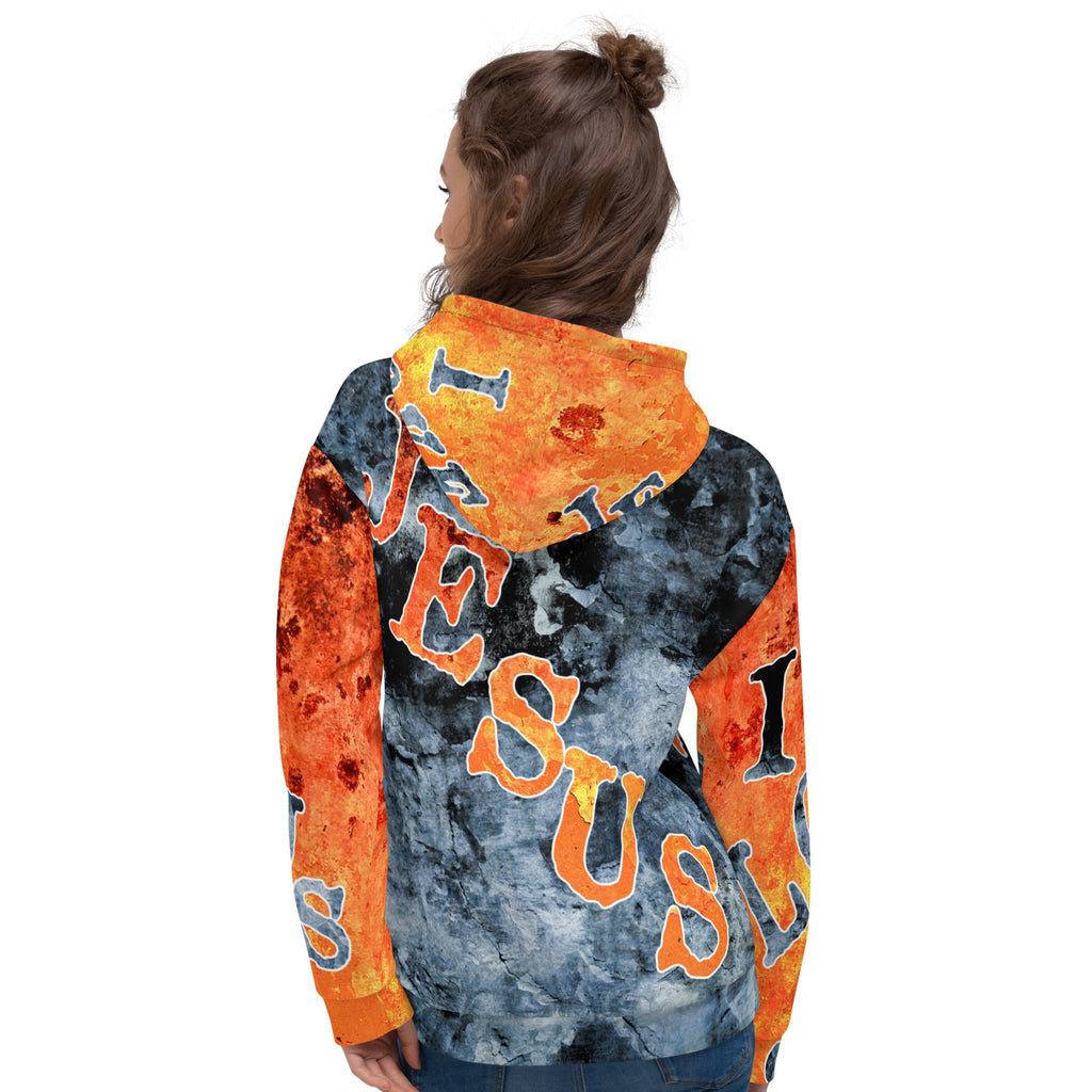 I Love Jesus w/Out Hearts Blue & Orange Letters AOP (Unisex Hoodie) (Sizes Run Small)