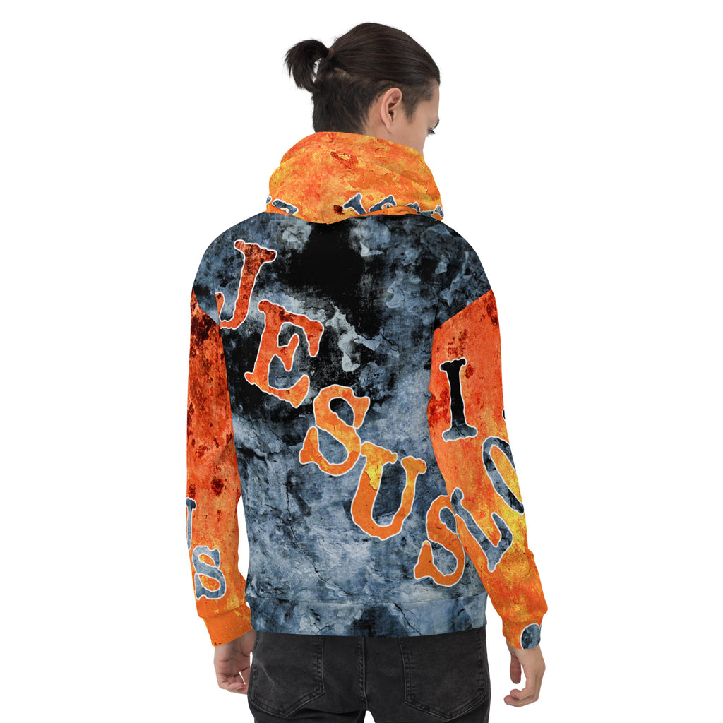 I Love Jesus w/Out Hearts Blue & Orange Letters AOP (Unisex Hoodie) (Sizes Run Small)