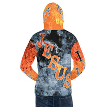 Load image into Gallery viewer, I Love Jesus w/Out Hearts Blue &amp; Orange Letters AOP (Unisex Hoodie)
