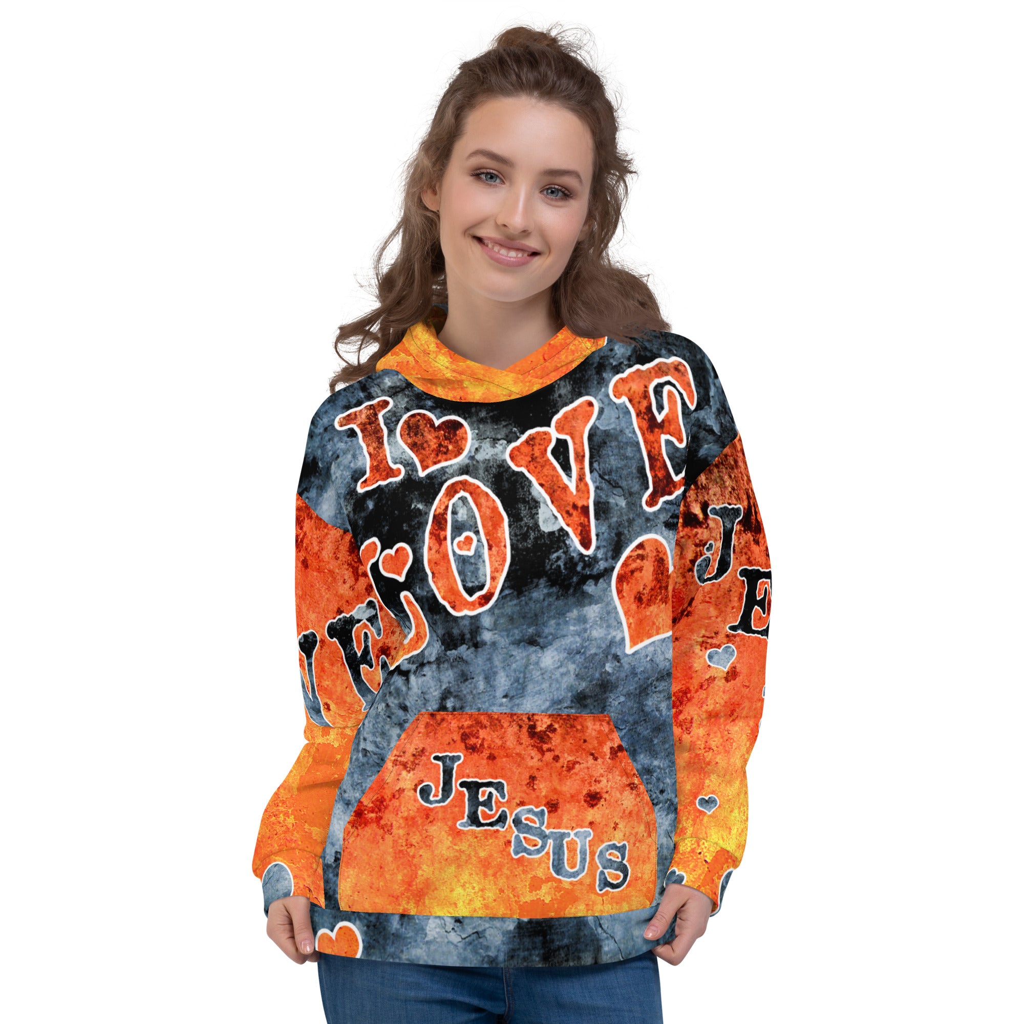 I Love Jesus w/Hearts AOP - Unisex Hoodie