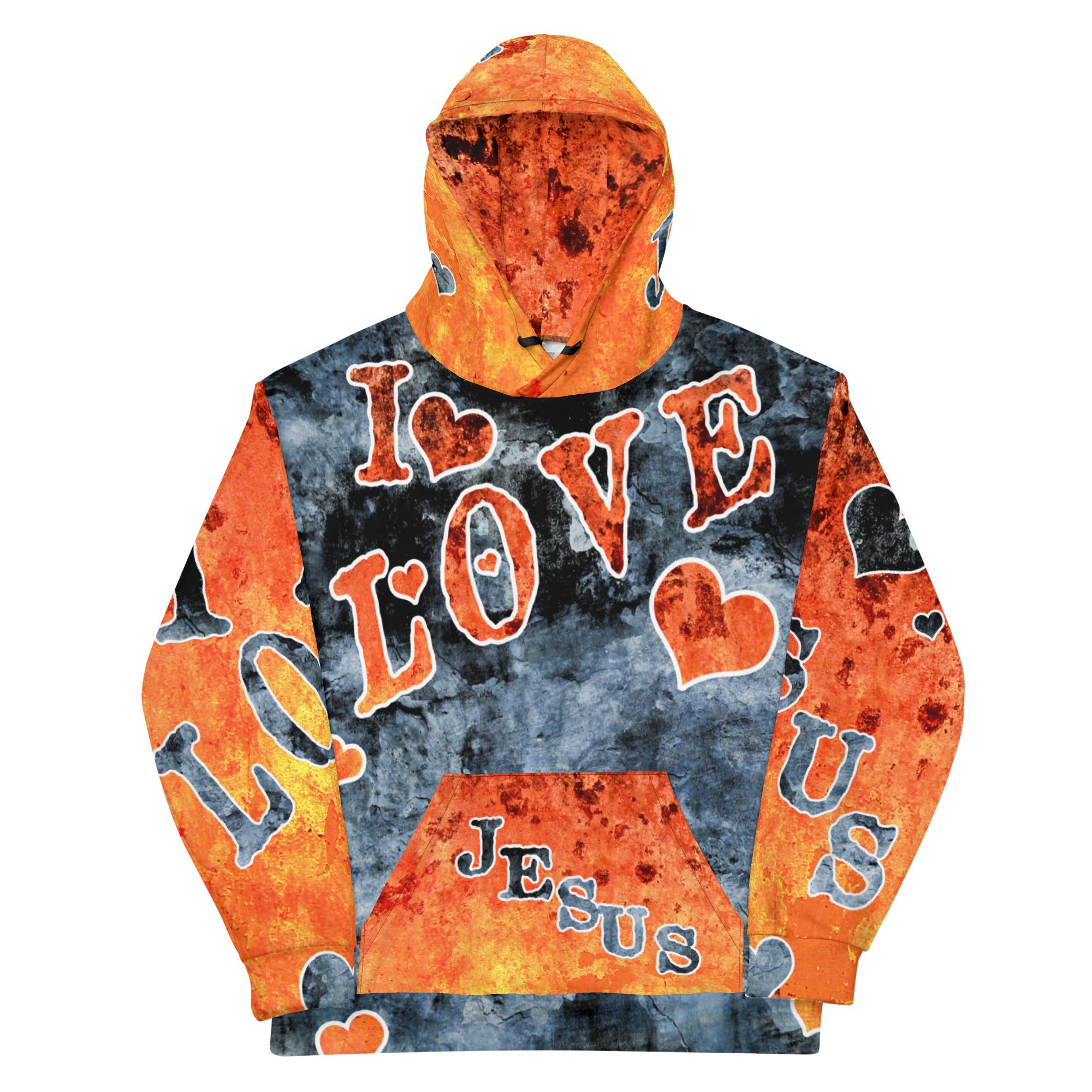 I Love Jesus w/Hearts AOP - Unisex Hoodie