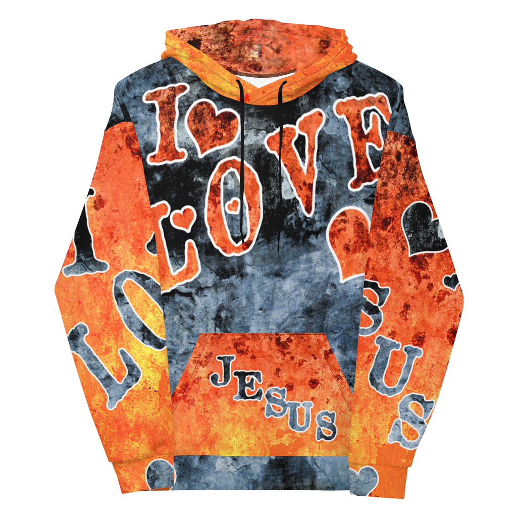 I Love Jesus w/Hearts AOP - Unisex Hoodie