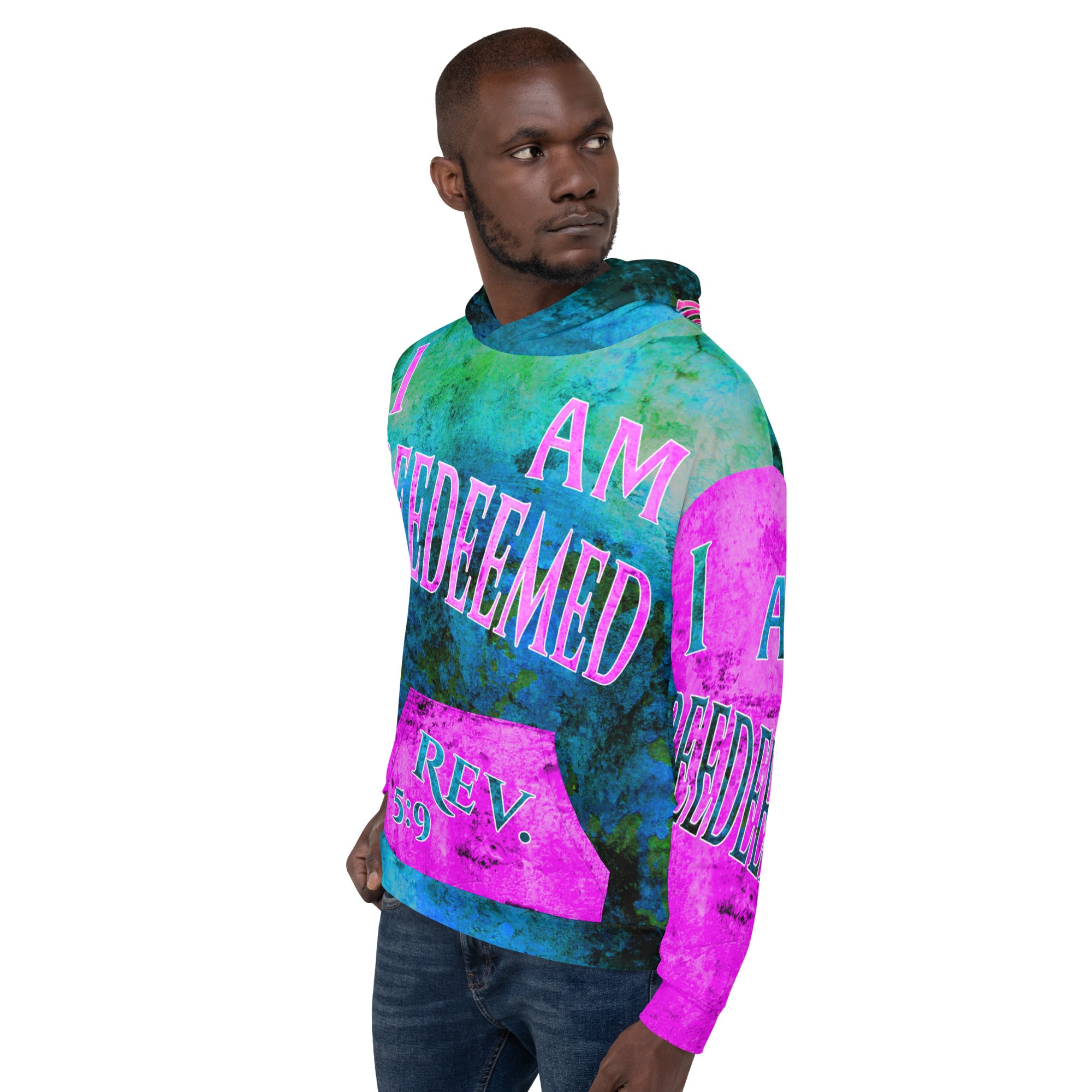 I AM REDEEMED BY THE BLOOD OF THE LAMB AOP - Unisex Hoodie (Sizes Run Small)