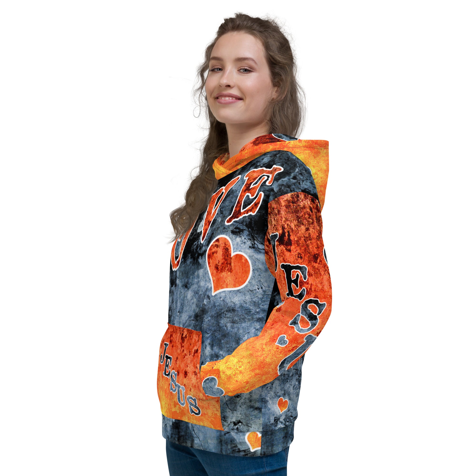 I Love Jesus w/Hearts AOP - Unisex Hoodie