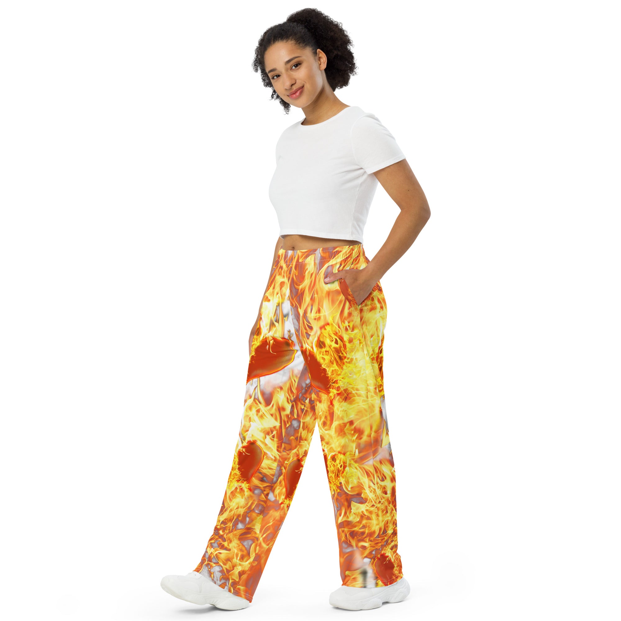 Fire w/Hearts - All-over print unisex wide-leg pants
