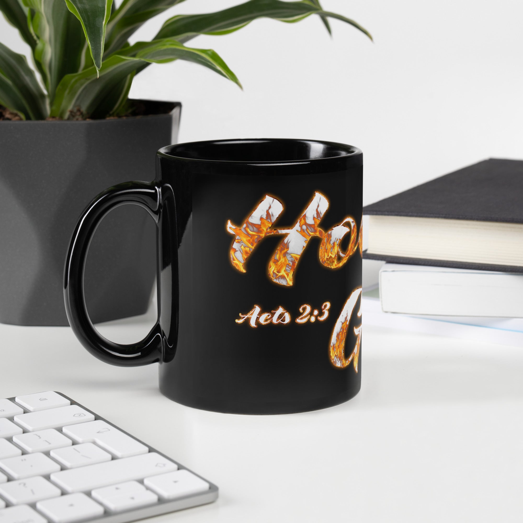 Holy Ghost Fire Acts 2:3 - Black Glossy Mug