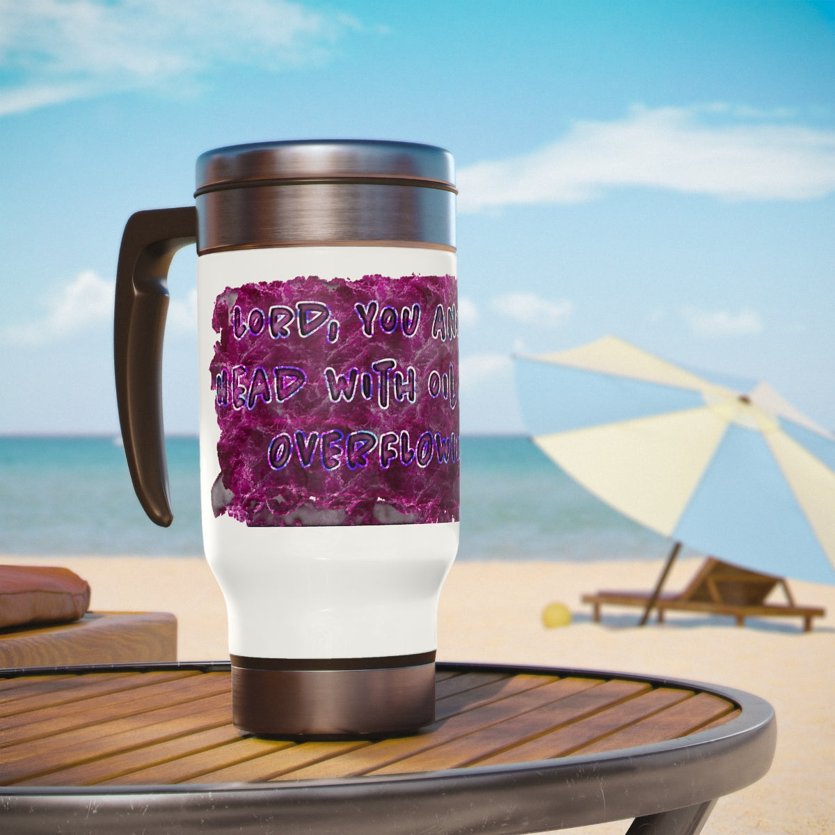 Ps. 23:5 Overflowing Cup (Stainless Steel Travel Mug with Handle, 14oz)