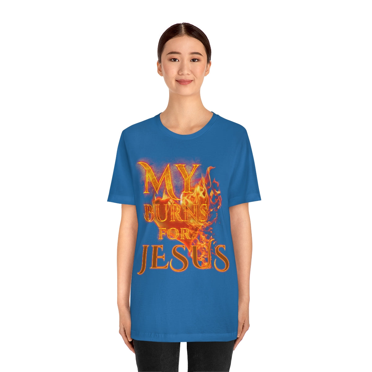 MY HEART BURNS FOR JESUS (Unisex Jersey Short Sleeve Tee)