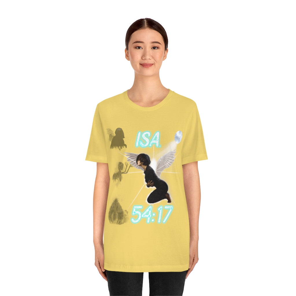 No Weapon ISA. 54:17 Blue Glowing Words (Unisex Jersey Short Sleeve Tee)