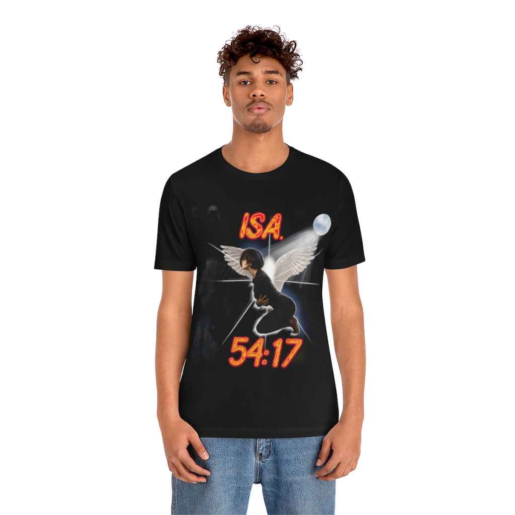 No Weapon ISA. 54:17 Blue Glowing Words (Unisex Jersey Short Sleeve Tee)