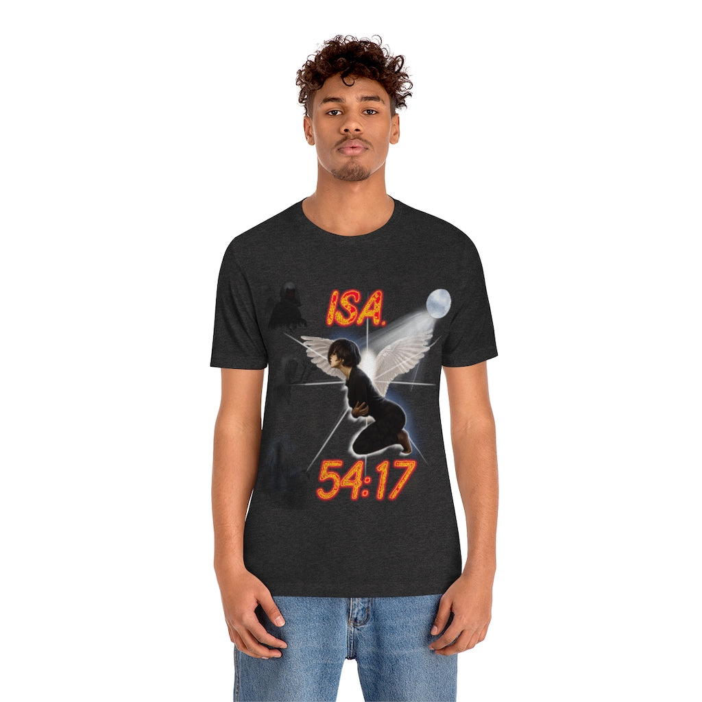No Weapon ISA. 54:17 Blue Glowing Words (Unisex Jersey Short Sleeve Tee)