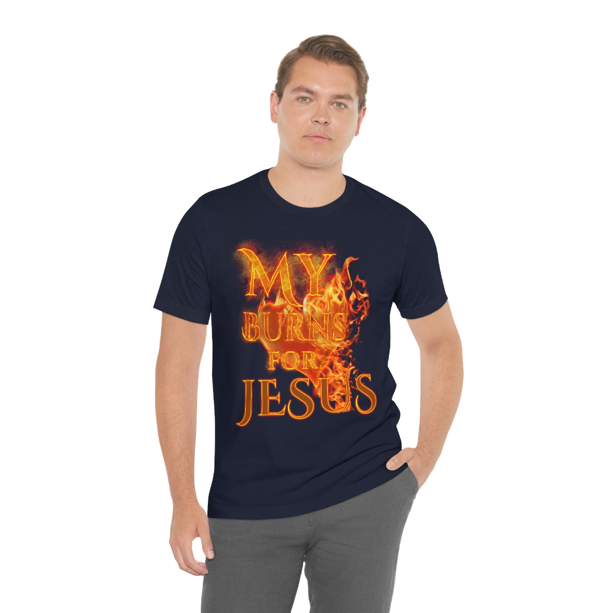 MY HEART BURNS FOR JESUS (Unisex Jersey Short Sleeve Tee)