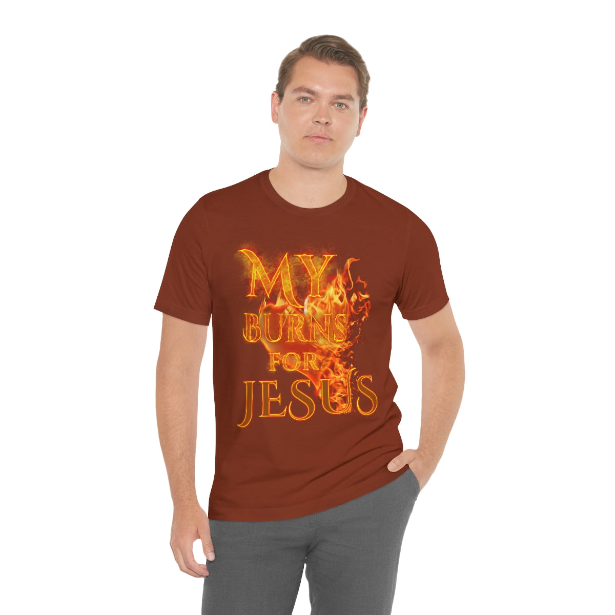 MY HEART BURNS FOR JESUS (Unisex Jersey Short Sleeve Tee)