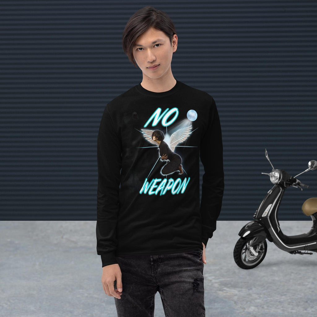 No Weapon Formed Isa 54:17 Fluorescent Blue - Men’s Long Sleeve Shirt | Bella + Canvas 3501