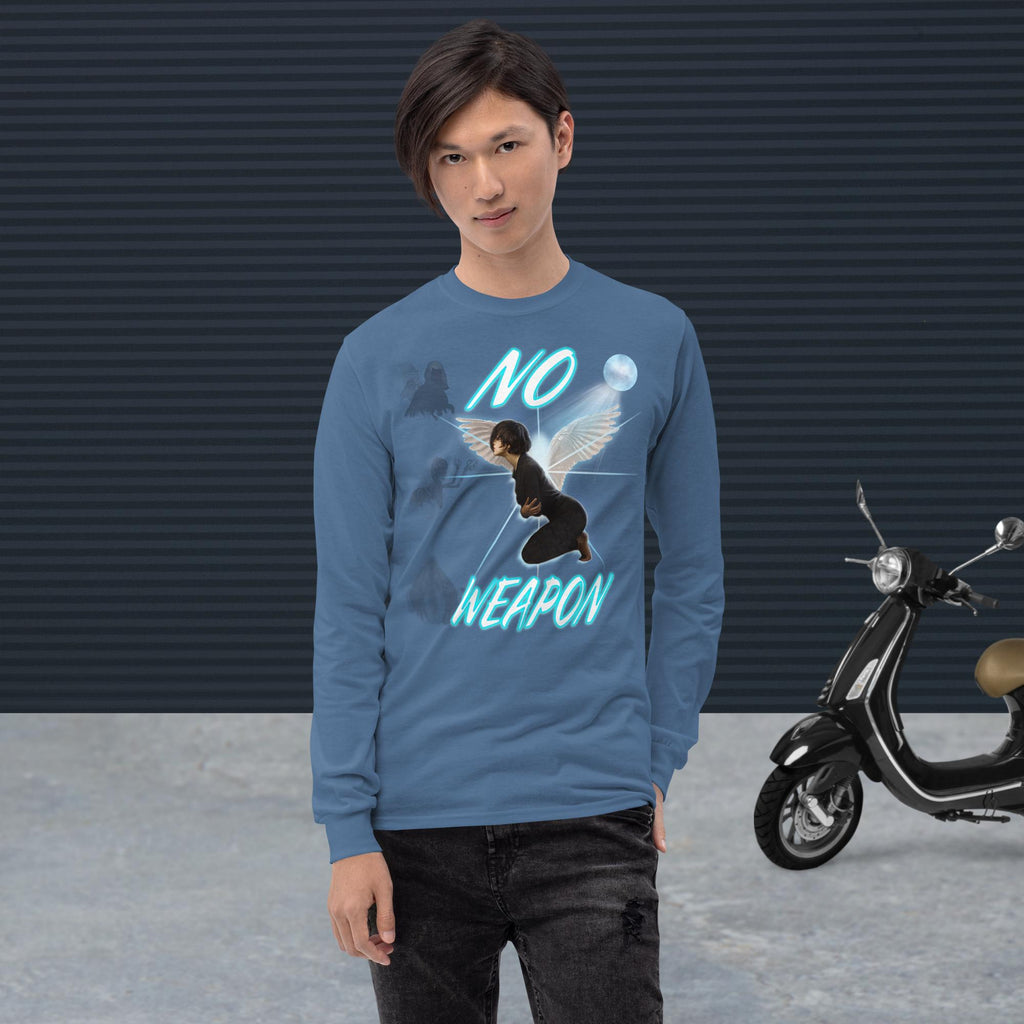 No Weapon Formed Isa 54:17 Fluorescent Blue - Men’s Long Sleeve Shirt | Bella + Canvas 3501