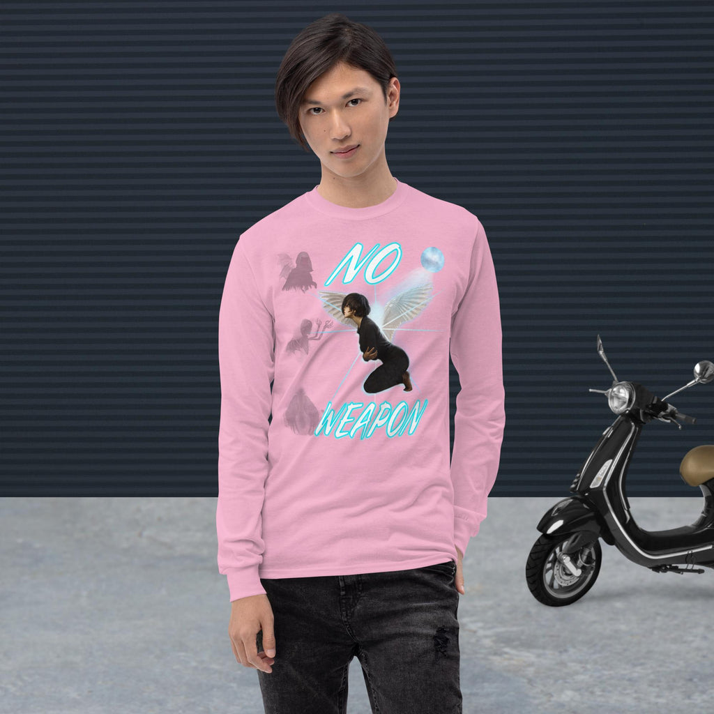 No Weapon Formed Isa 54:17 Fluorescent Blue - Men’s Long Sleeve Shirt | Bella + Canvas 3501