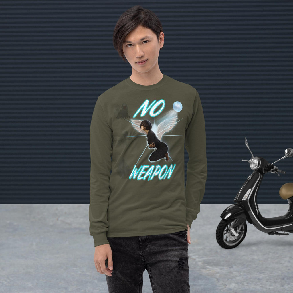 No Weapon Formed Isa 54:17 Fluorescent Blue - Men’s Long Sleeve Shirt | Bella + Canvas 3501