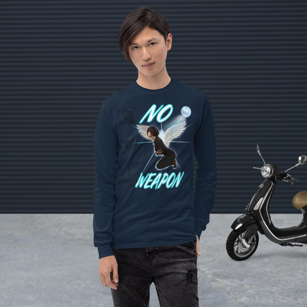 No Weapon Formed Isa 54:17 Fluorescent Blue - Men’s Long Sleeve Shirt | Bella + Canvas 3501