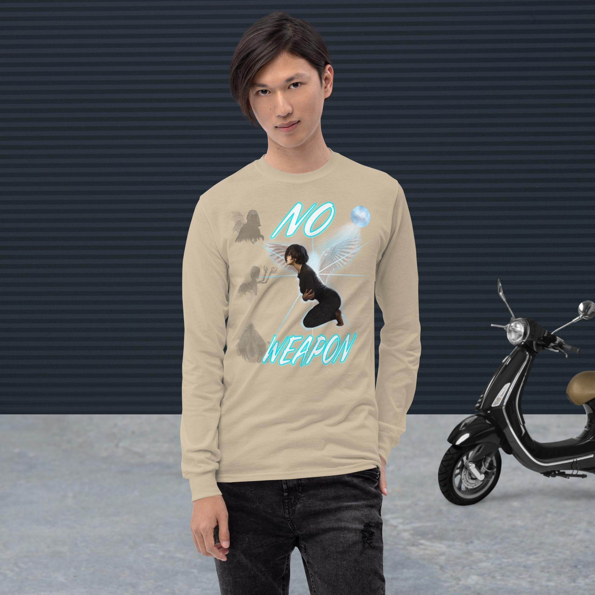 No Weapon Formed Isa 54:17 Fluorescent Blue - Men’s Long Sleeve Shirt | Bella + Canvas 3501