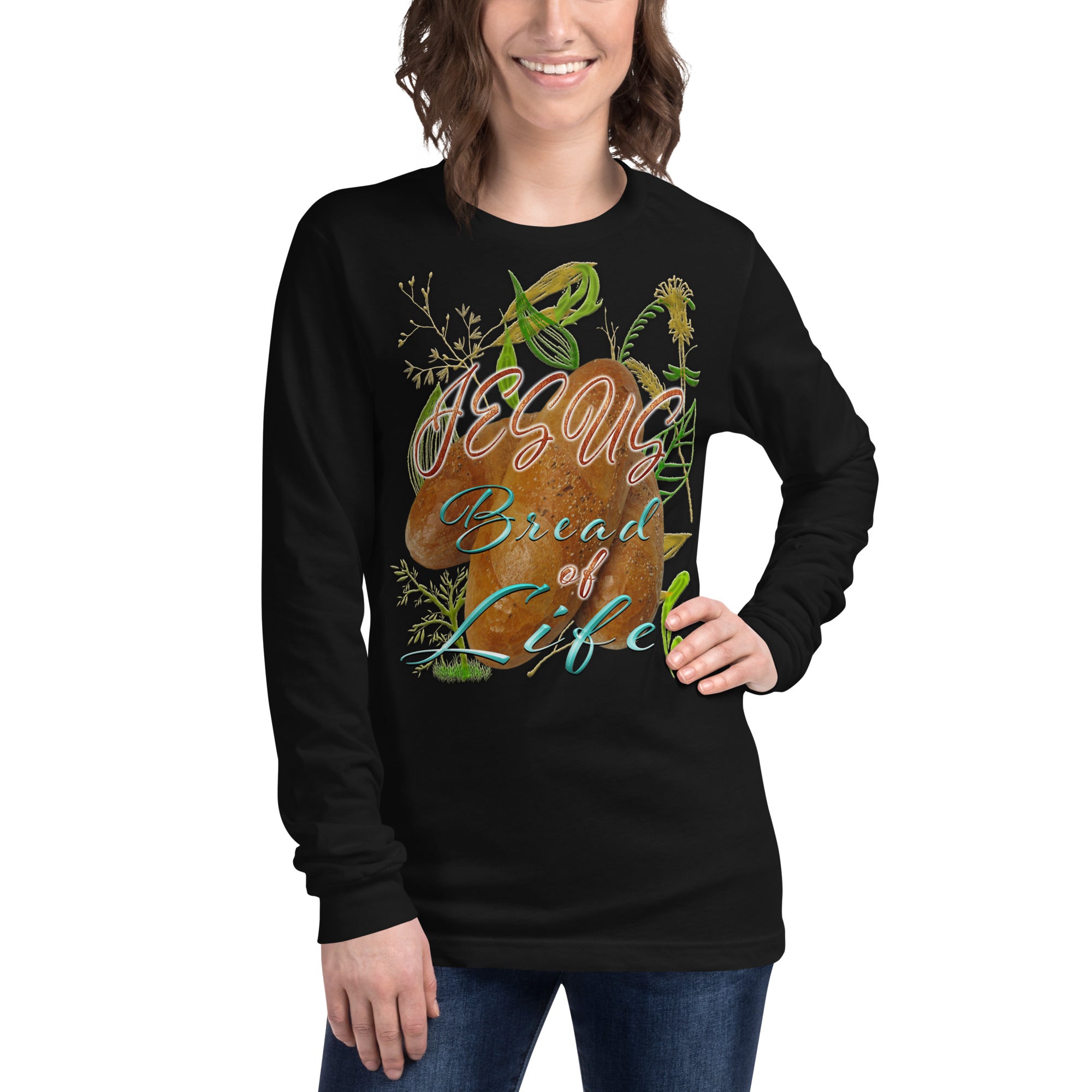 Jesus Bread of Life John 6:48 - Unisex Long Sleeve Tee | Bella + Canvas 3501 - (Sizes Run Small)