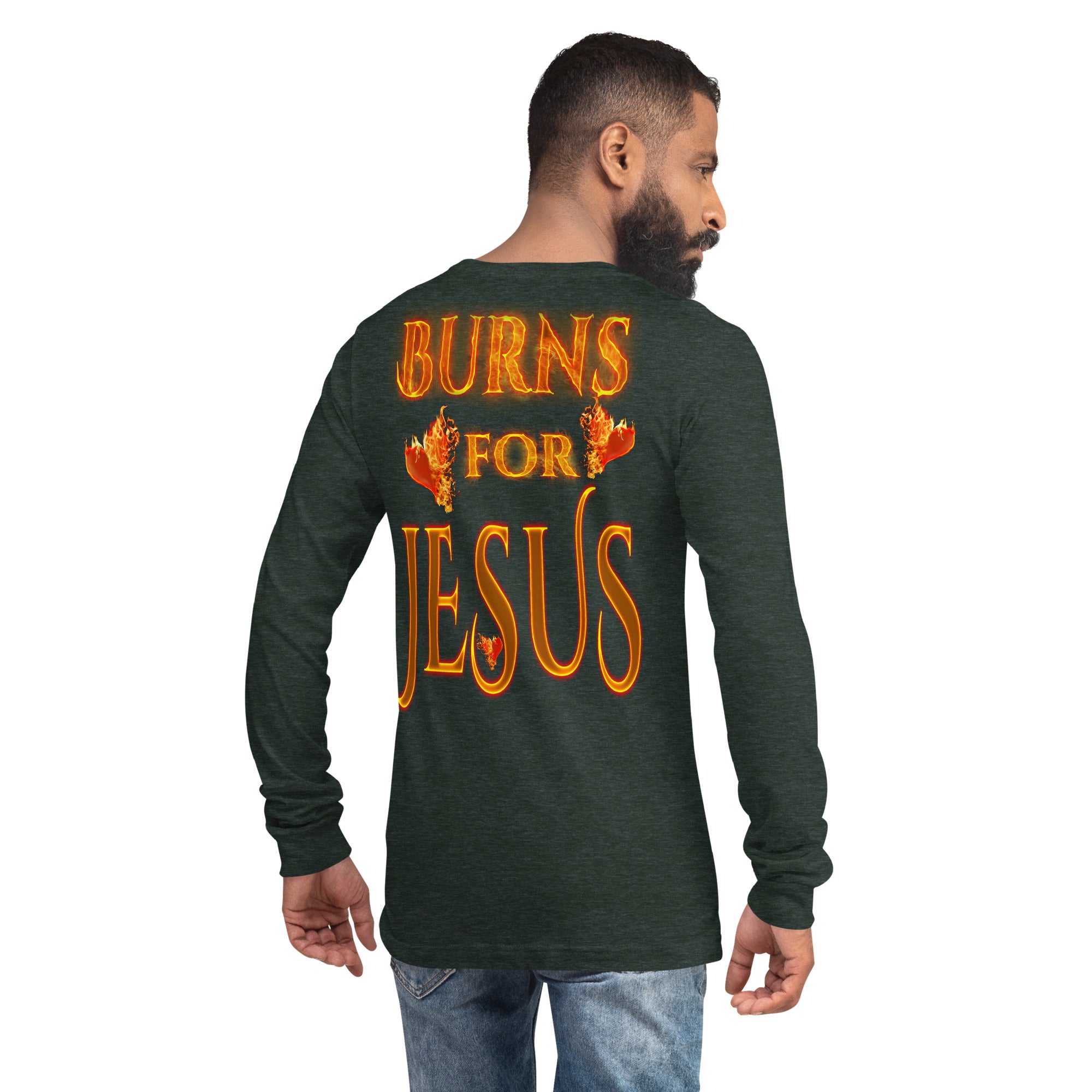 My Heart Burns For Jesus (Unisex Long Sleeve Tee) (Sizes Run Small) Gildan 2400