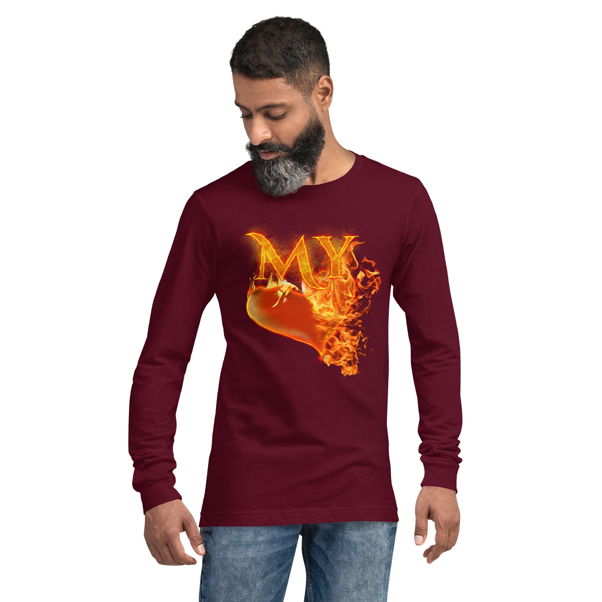 My Heart Burns For Jesus (Unisex Long Sleeve Tee) (Sizes Run Small) Gildan 2400