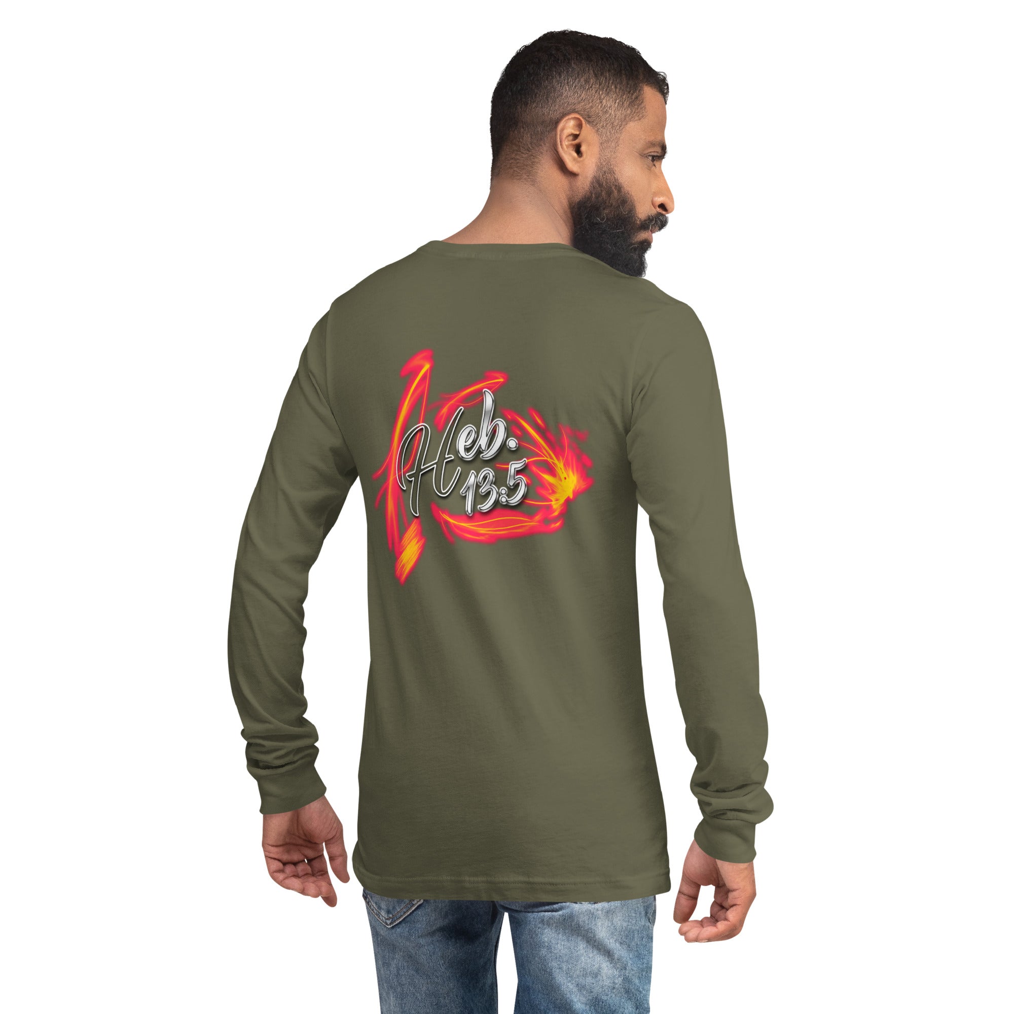 GOD Only Never Leaves You Heb 13:15 - Unisex Long Sleeve Tee | Bella + Canvas 3501 (Sizes Run Small)