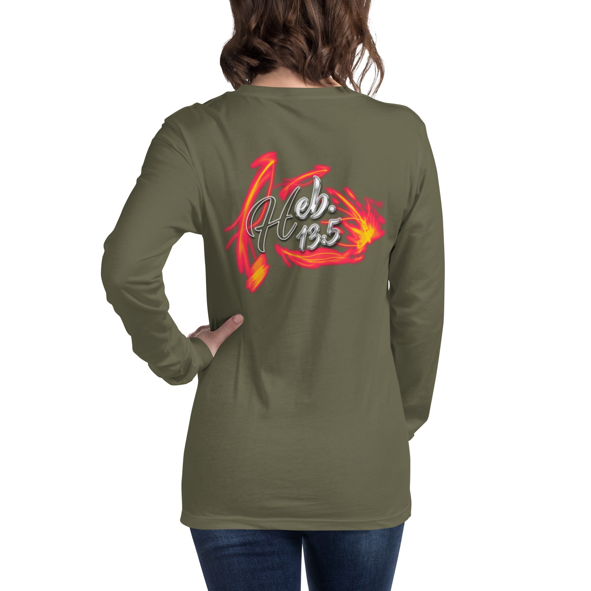 GOD Only Never Leaves You Heb 13:15 - Unisex Long Sleeve Tee | Bella + Canvas 3501 (Sizes Run Small)