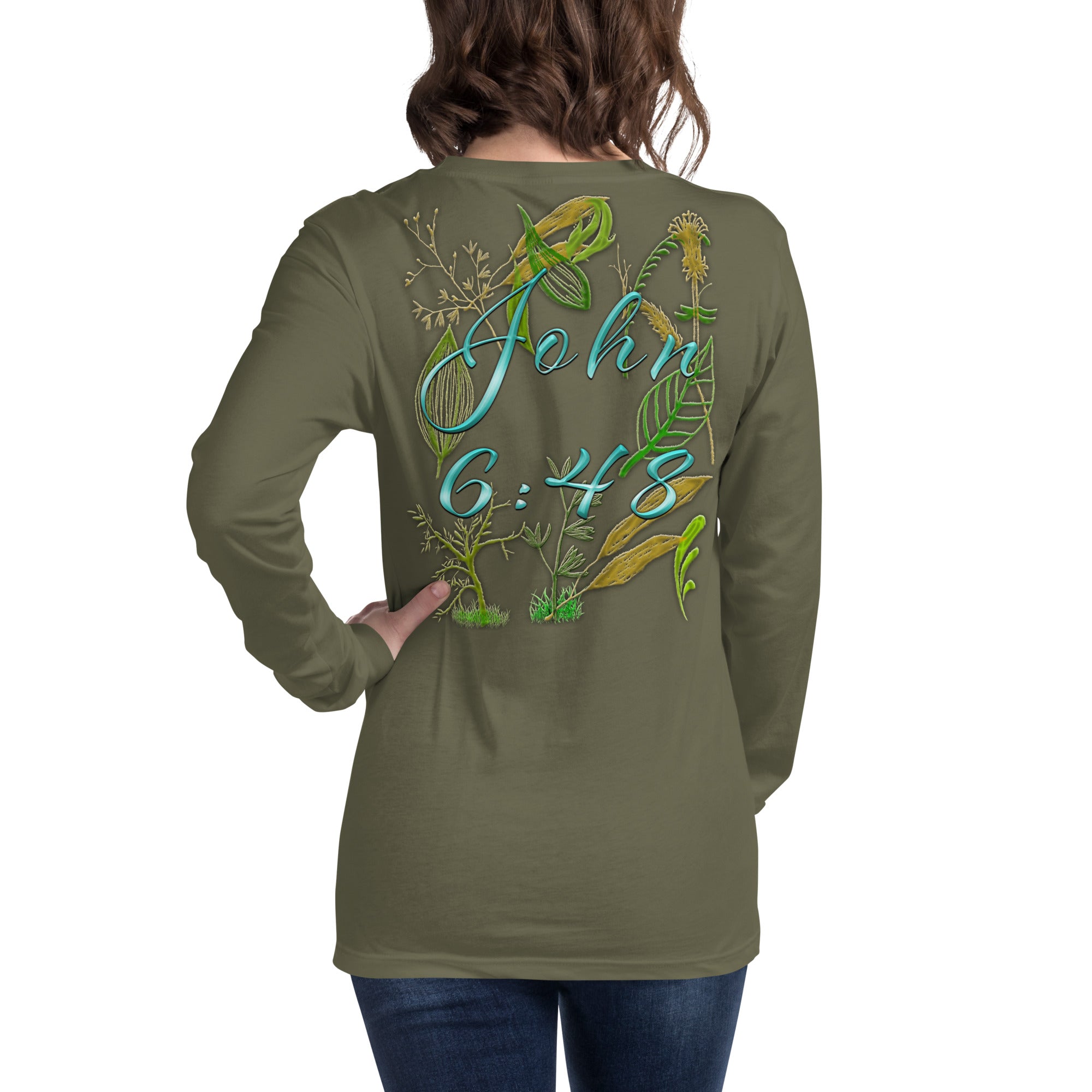 Jesus Bread of Life John 6:48 - Unisex Long Sleeve Tee | Bella + Canvas 3501 - (Sizes Run Small)