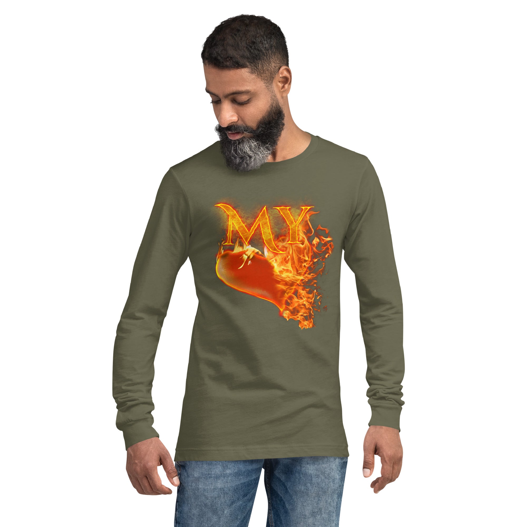 My Heart Burns For Jesus (Unisex Long Sleeve Tee) (Sizes Run Small) Gildan 2400