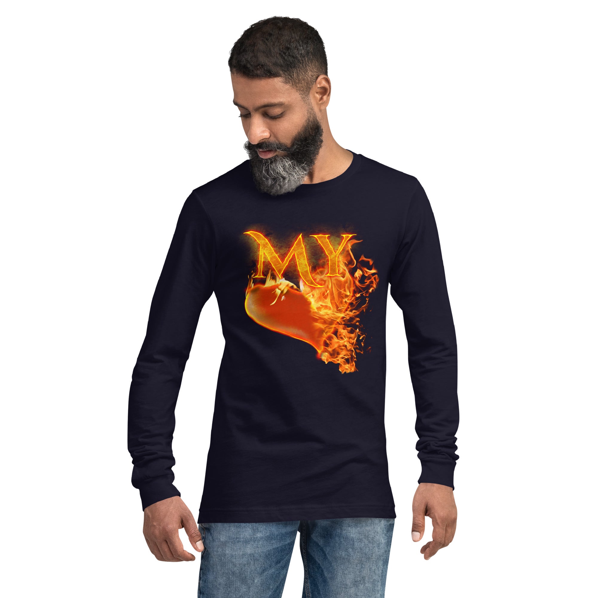 My Heart Burns For Jesus (Unisex Long Sleeve Tee) (Sizes Run Small) Gildan 2400