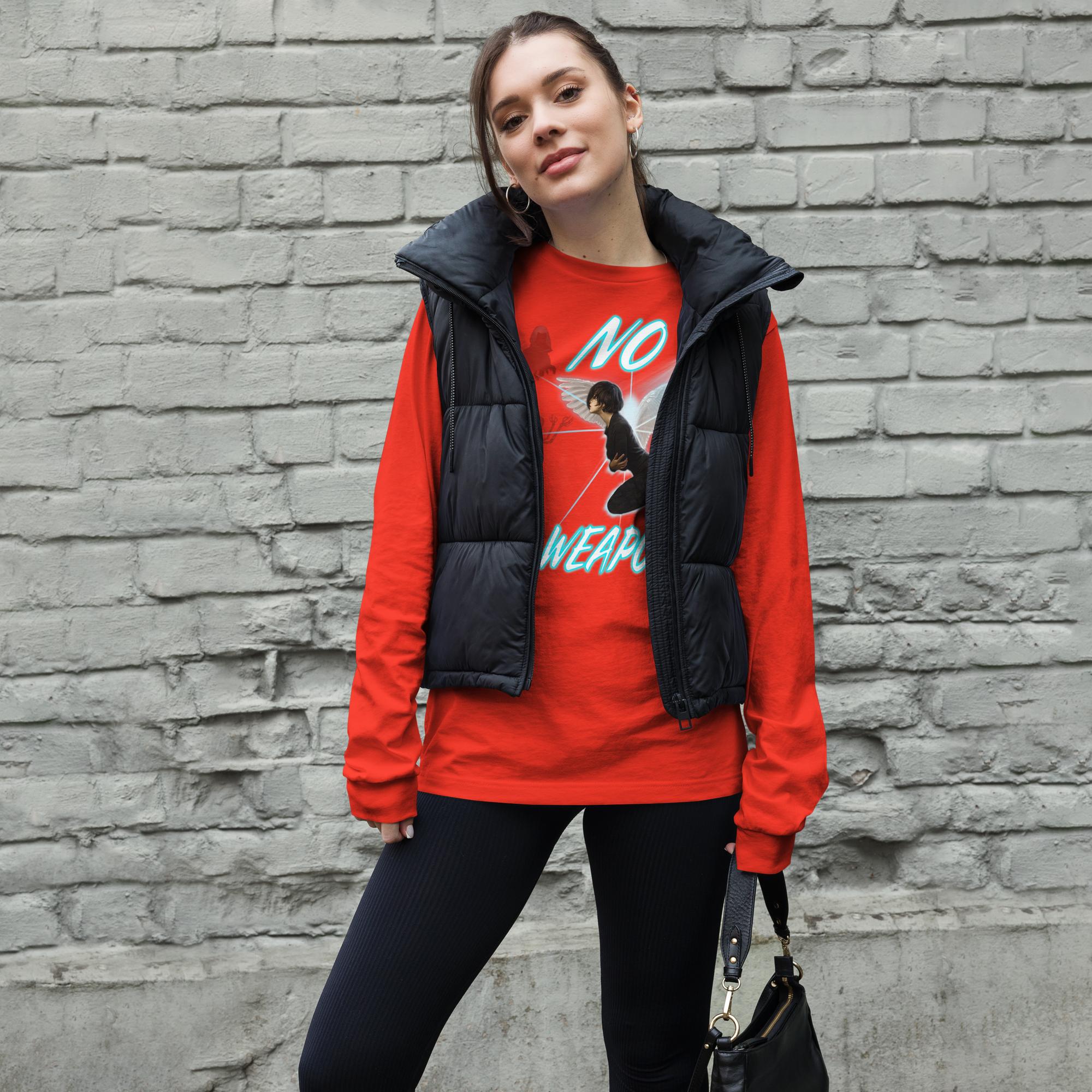 No Weapon Formed Isa 54:17 Fluorescent Blue - Unisex Long Sleeve Tee | Bella + Canvas 3501 (Sizes Run Small)