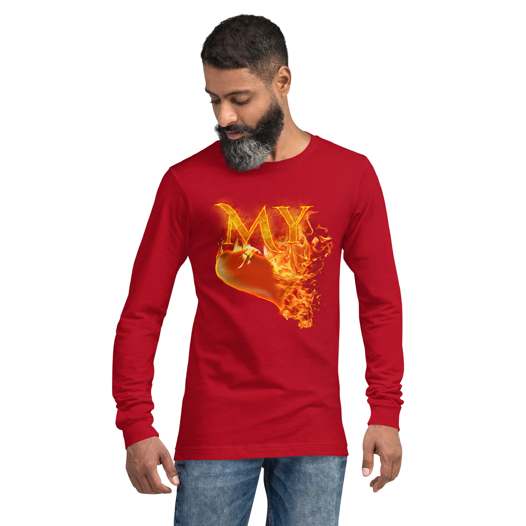 My Heart Burns For Jesus (Unisex Long Sleeve Tee) (Sizes Run Small) Gildan 2400