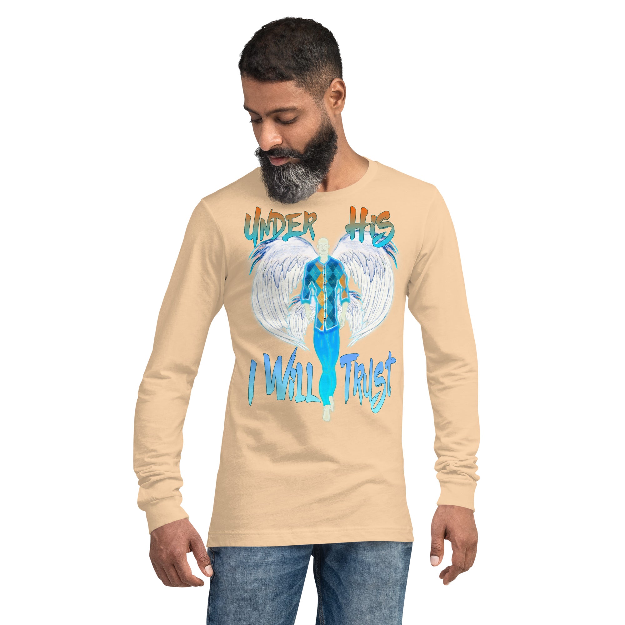 Under His Wings I Will Trust Ps 91:4 - Unisex Long Sleeve Tee | Bella + Canvas 3501  (Sizes Run Small)