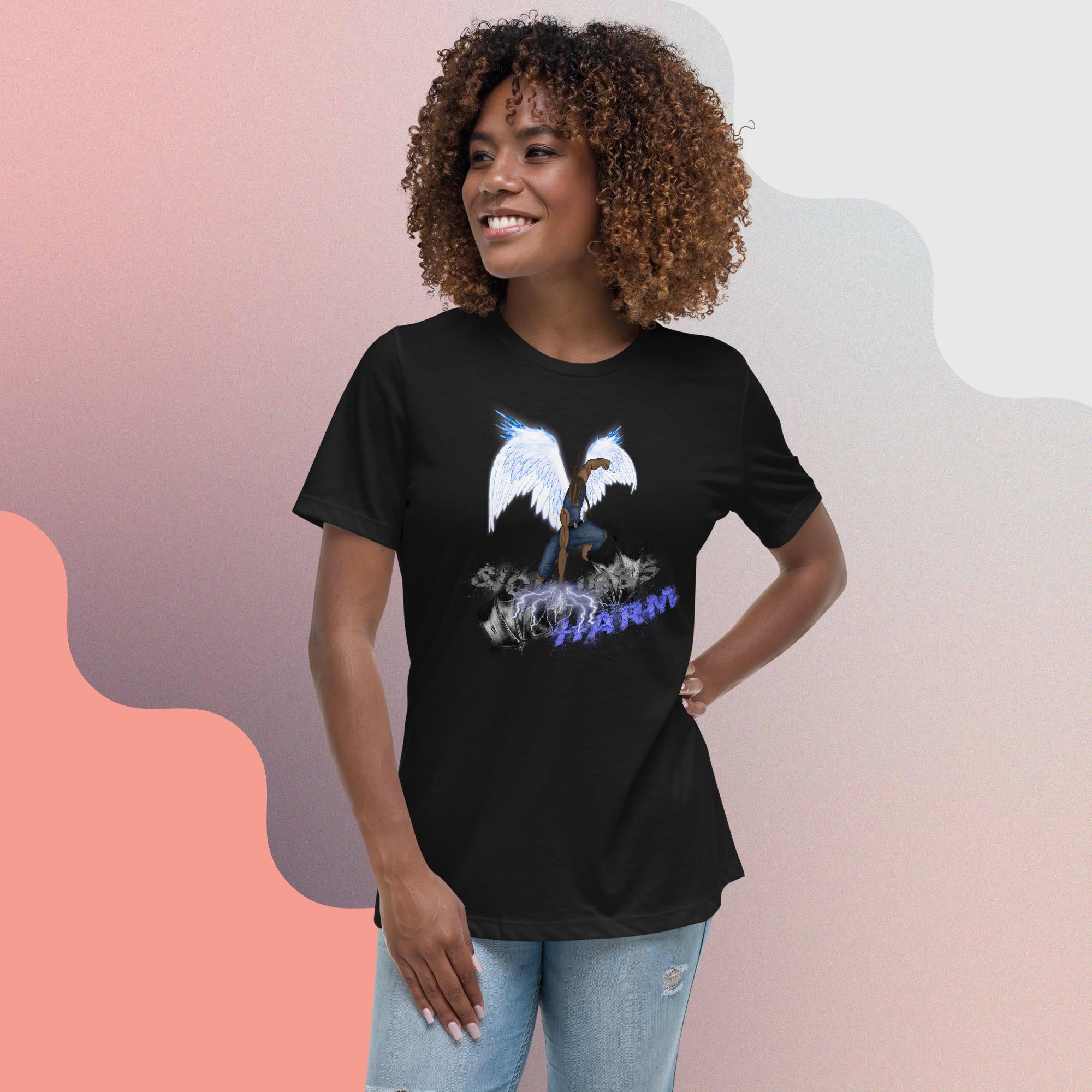 Ps. 91:11 - Blue Fire Angel - Women's Relaxed T-Shirt