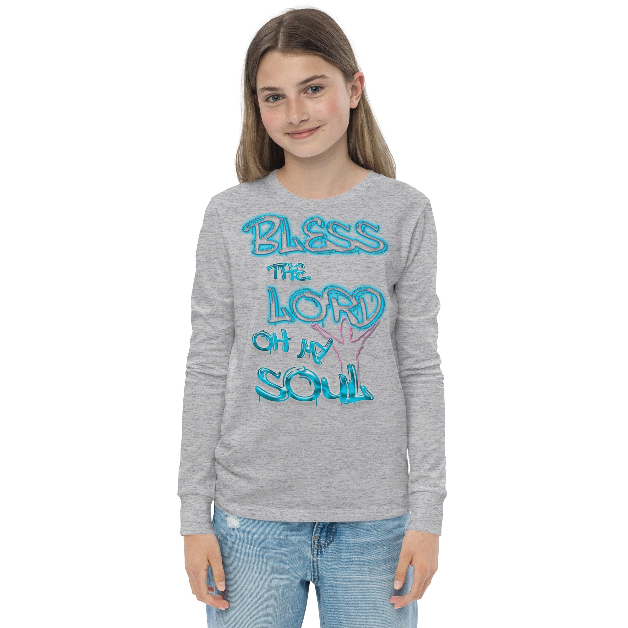 Bless theLord Oh My Soul Ps. 127:3 - Youth long sleeve tee BELLA + CANVAS 3501Y