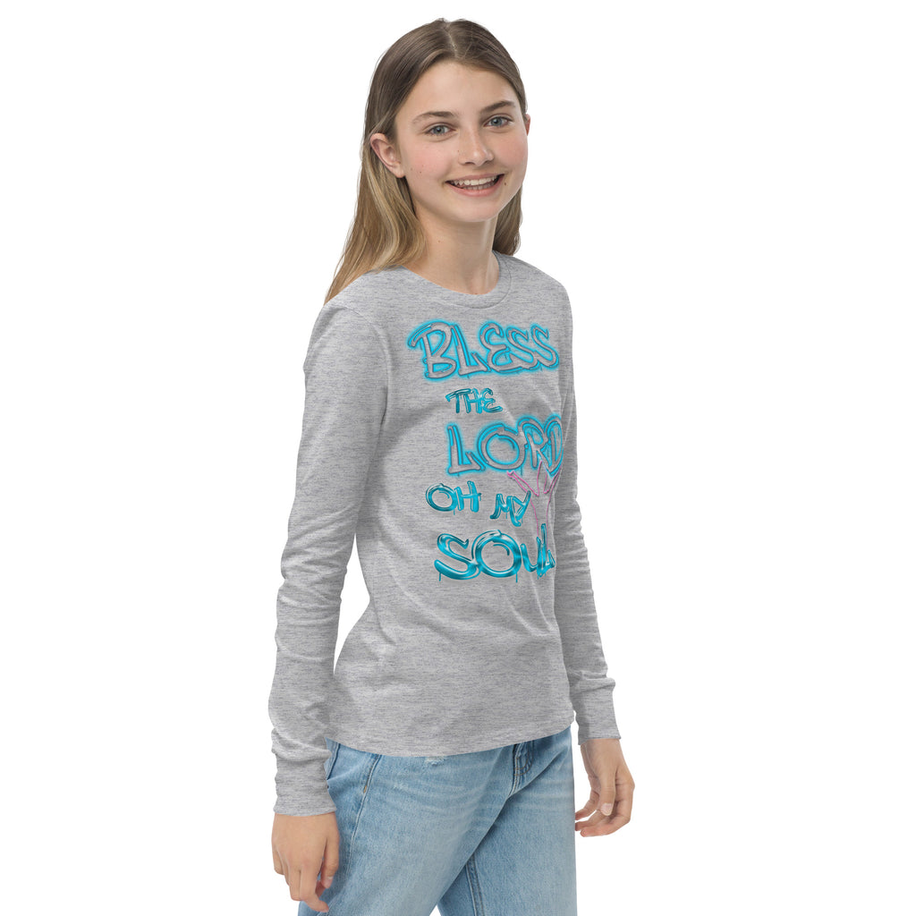 Bless theLord Oh My Soul Ps. 127:3 - Youth long sleeve tee BELLA + CANVAS 3501Y
