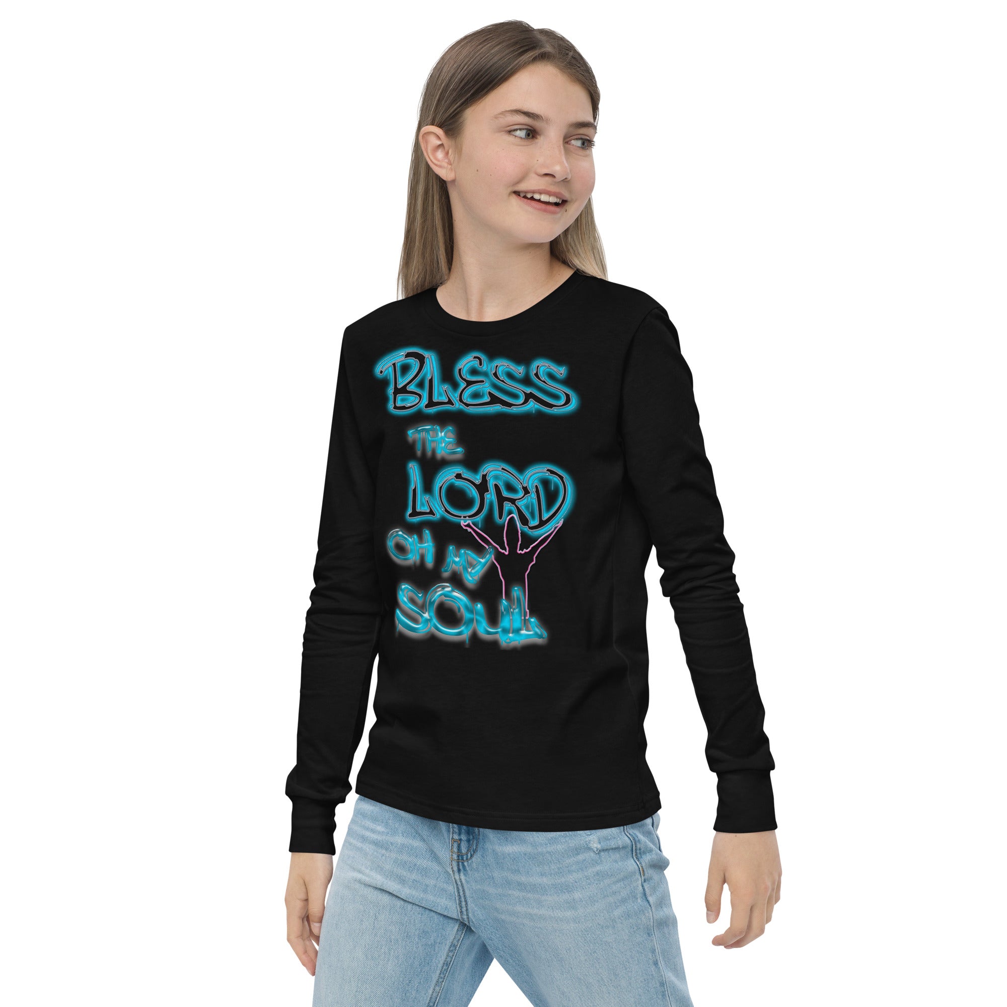 Bless theLord Oh My Soul Ps. 127:3 - Youth long sleeve tee BELLA + CANVAS 3501Y