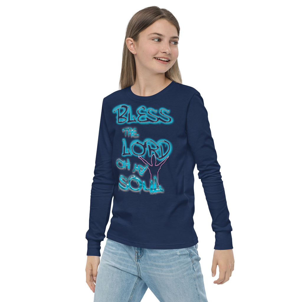Bless theLord Oh My Soul Ps. 127:3 - Youth long sleeve tee BELLA + CANVAS 3501Y