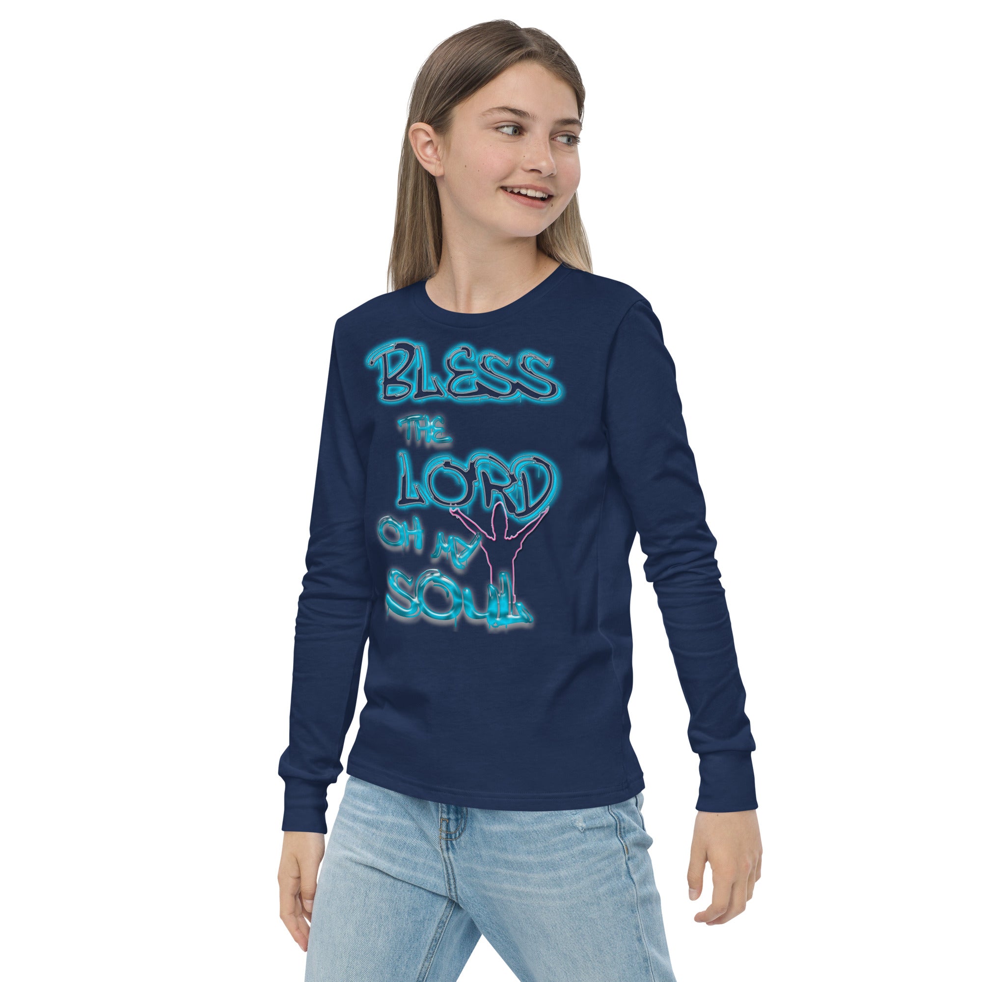 Bless theLord Oh My Soul Ps. 127:3 - Youth long sleeve tee BELLA + CANVAS 3501Y