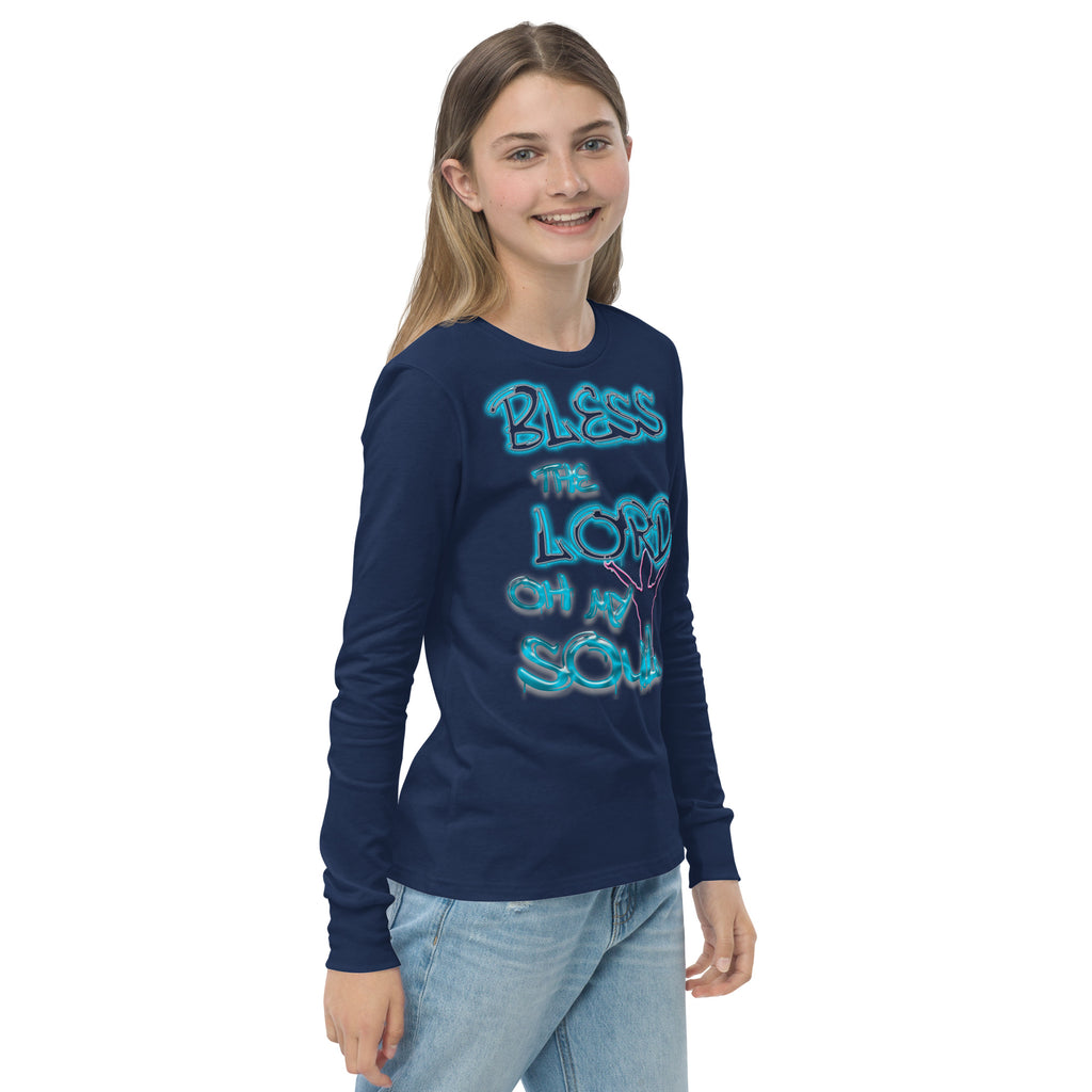 Bless theLord Oh My Soul Ps. 127:3 - Youth long sleeve tee BELLA + CANVAS 3501Y