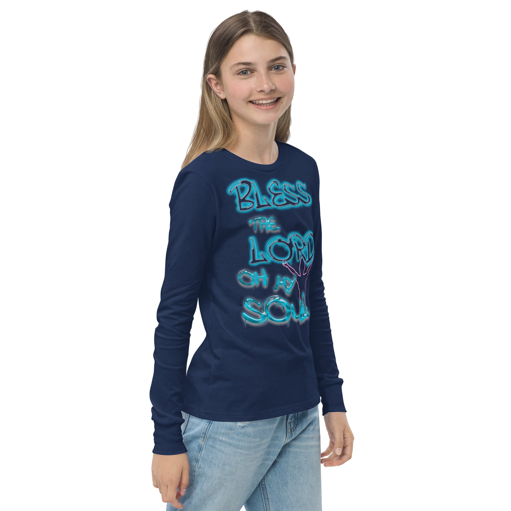 Bless theLord Oh My Soul Ps. 127:3 - Youth long sleeve tee BELLA + CANVAS 3501Y