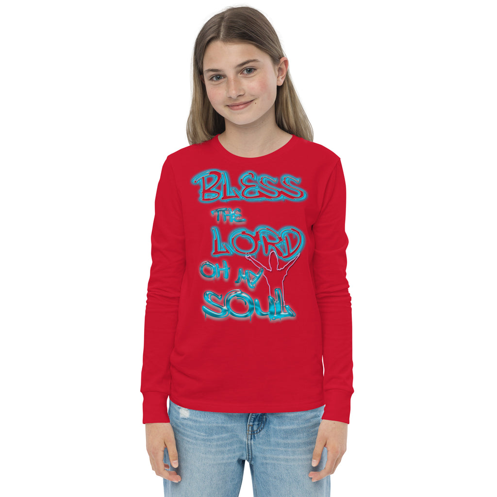 Bless theLord Oh My Soul Ps. 127:3 - Youth long sleeve tee BELLA + CANVAS 3501Y