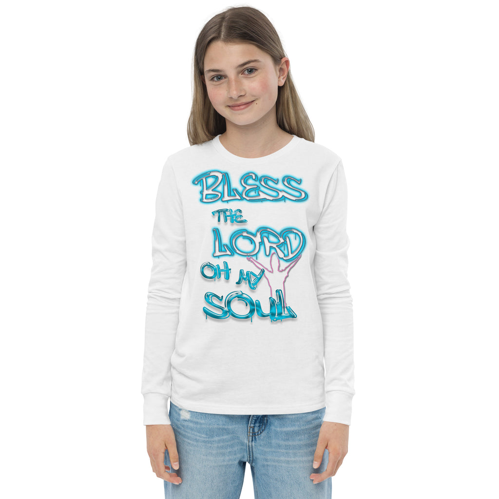 Bless theLord Oh My Soul Ps. 127:3 - Youth long sleeve tee BELLA + CANVAS 3501Y