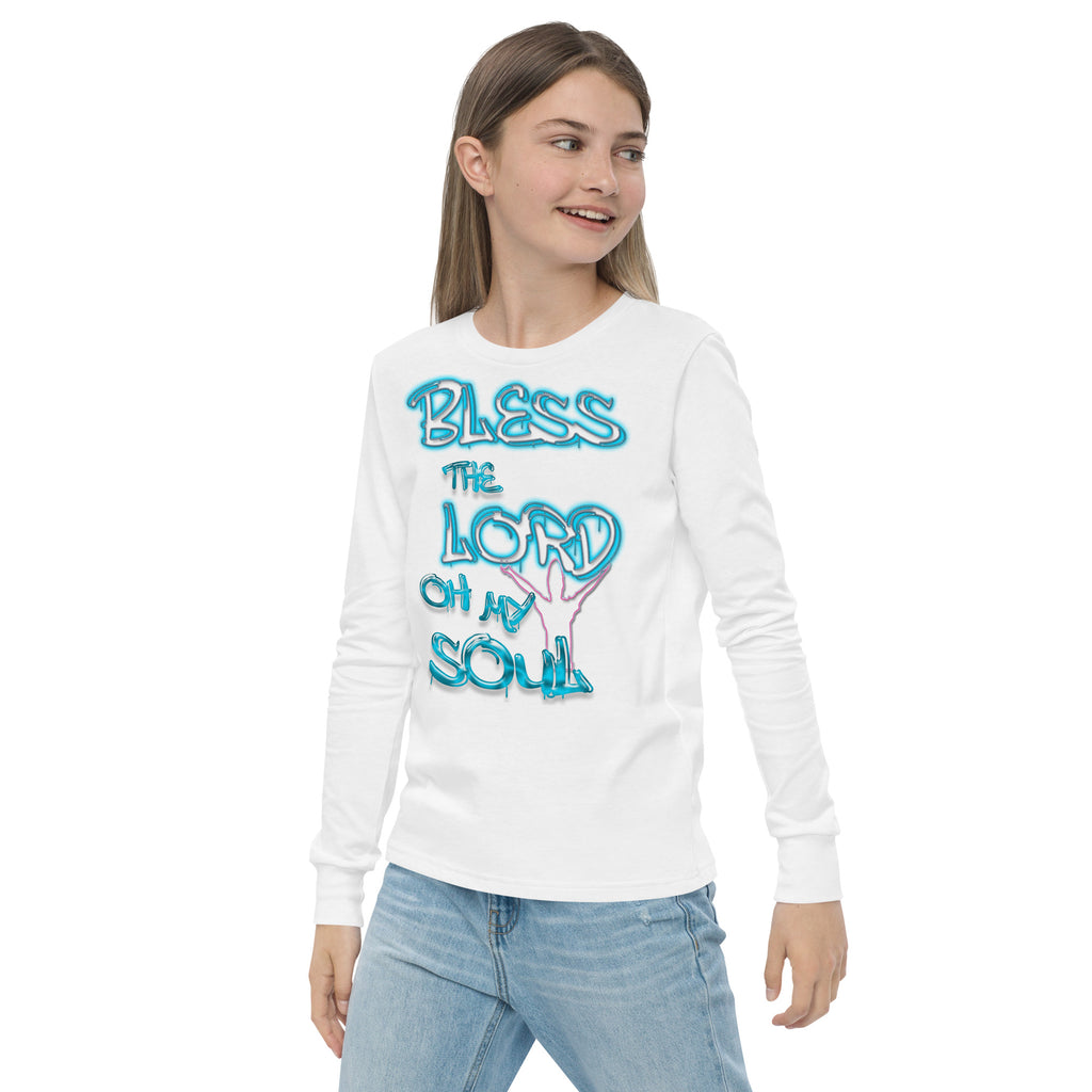Bless theLord Oh My Soul Ps. 127:3 - Youth long sleeve tee BELLA + CANVAS 3501Y