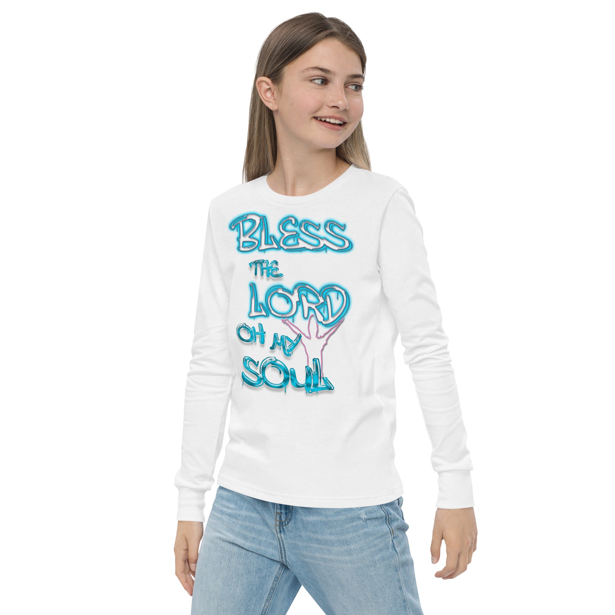 Bless theLord Oh My Soul Ps. 127:3 - Youth long sleeve tee BELLA + CANVAS 3501Y