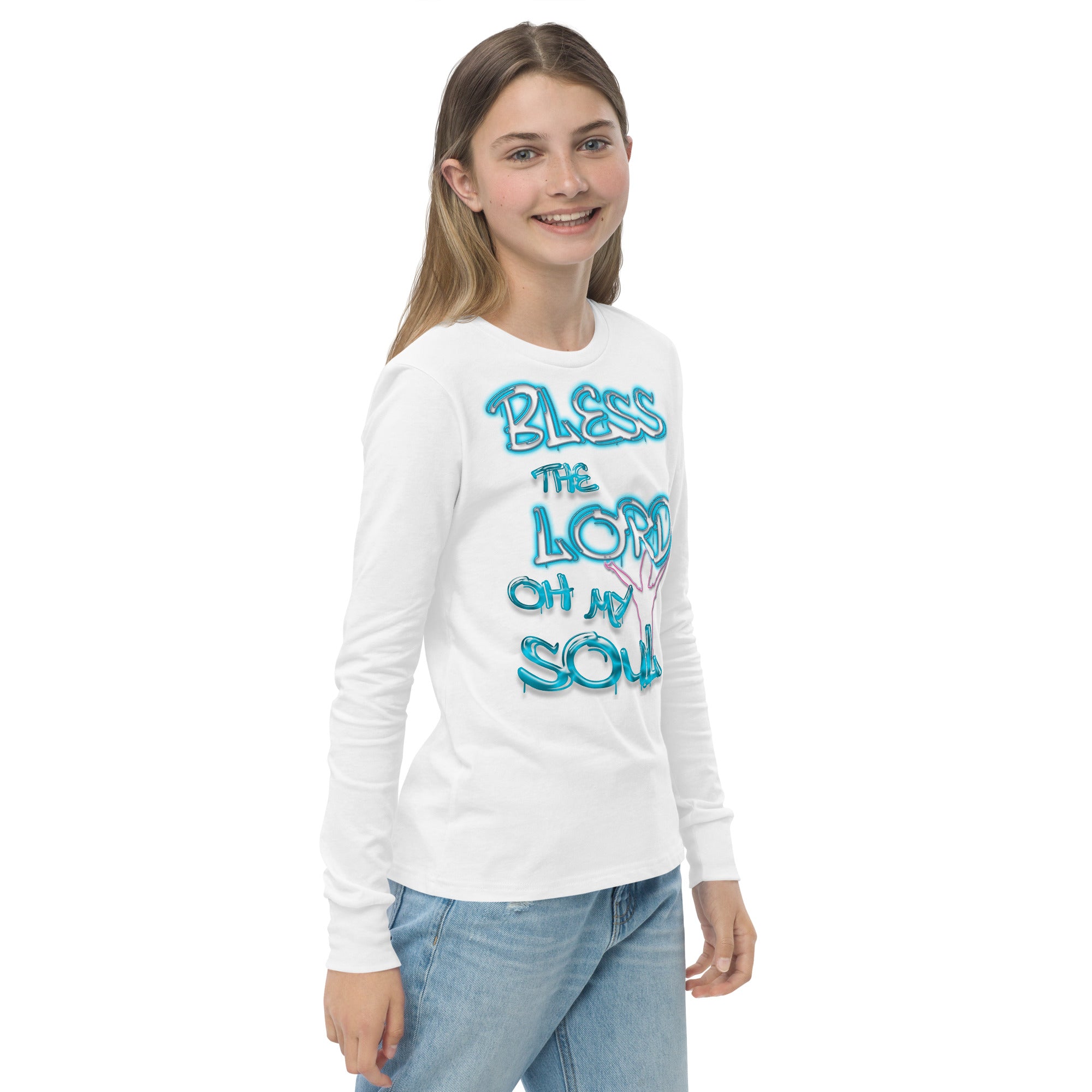 Bless theLord Oh My Soul Ps. 127:3 - Youth long sleeve tee BELLA + CANVAS 3501Y